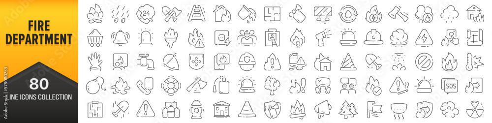 Poster Fire department line icons collection. Big UI icon set in a flat design. Thin outline icons pack. Vector illustration EPS10