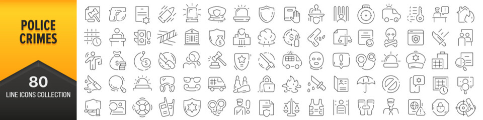 Police and crimes line icons collection. Big UI icon set in a flat design. Thin outline icons pack. Vector illustration EPS10