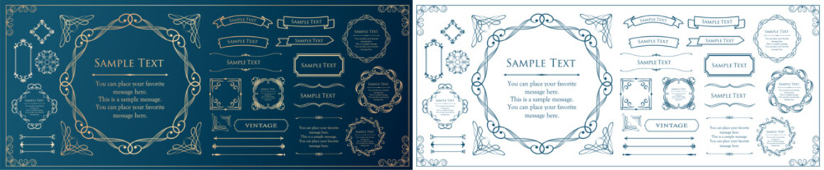 高級感のあるビンテージ調のフレームデザインセット　罫線　枠　ウエディング　ビンテージ　アンティーク
