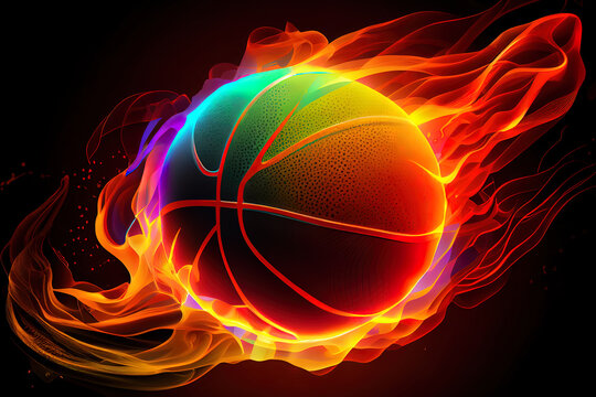 basketball on the color glow background. Generative Ai