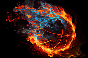 Vector illustration of the basketball ball on fire. Generative Ai