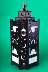 Islamic Ramadan wooden lantern (Fanoos) - Green background