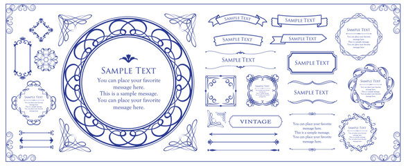 高級感のあるビンテージ調のフレームデザインセット　罫線　枠　ウエディング　ビンテージ　アンティーク