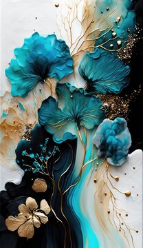 Beautiful abstract floral ink background, made with generated ai