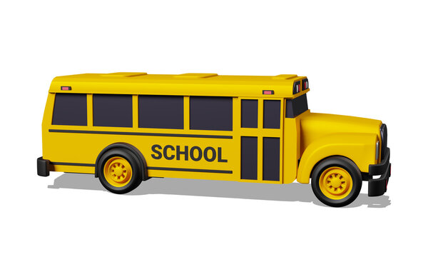 3d illustration of yellow school bus on white color background. 3d design