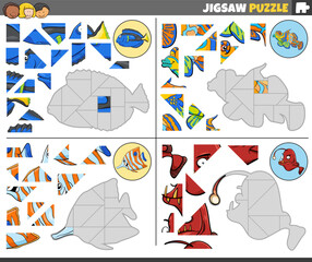jigsaw puzzle games set with funny cartoon fish