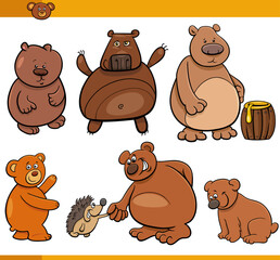 cartoon funny bears animal comic characters set