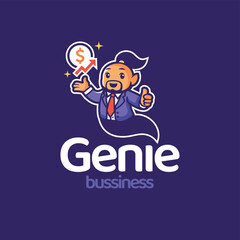 Genie Bussiness Mascot Logo Vector