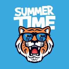 Tiger Head Summer Time With Sunglasses
