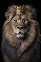 Fototapeta premium King Lion wearing a crown - Animal kingdom concept - generative AI