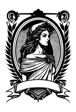beautiful egyptian cleopatra symbol black and white hand drawn logo illustration 