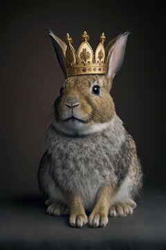 King rabbitt wearing a crown - Animal kingdom concept - generative AI