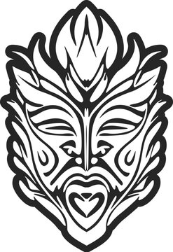 Vector illustration of a Polynesian mask tattoo in black and white