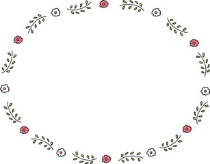 花と葉っぱのシンプルな手描きイラストフレーム