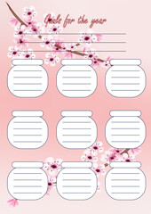 Template for printing an annual,monthly planner