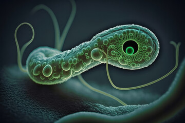 Helicobacter pylori in microscope. Generative AI