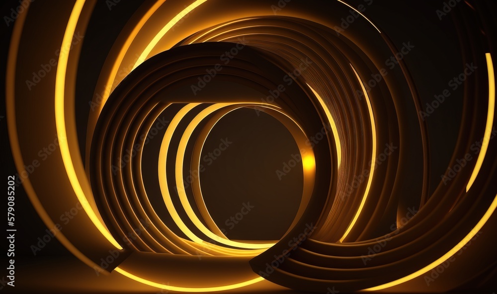Poster an abstract image of a spiral of yellow lights on a black background with a black background and a y