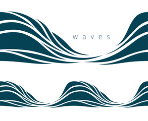 Seamless beautiful waves. Vector blue marine pattern. Stylized design.