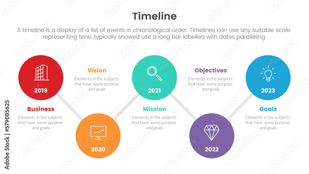 Poster timeline set of point infographic with connected circle up and down concept for slide presentation t