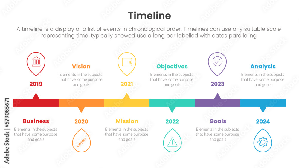 Poster timeline set of point infographic with long rectangle box and small arrow callout concept for slide 