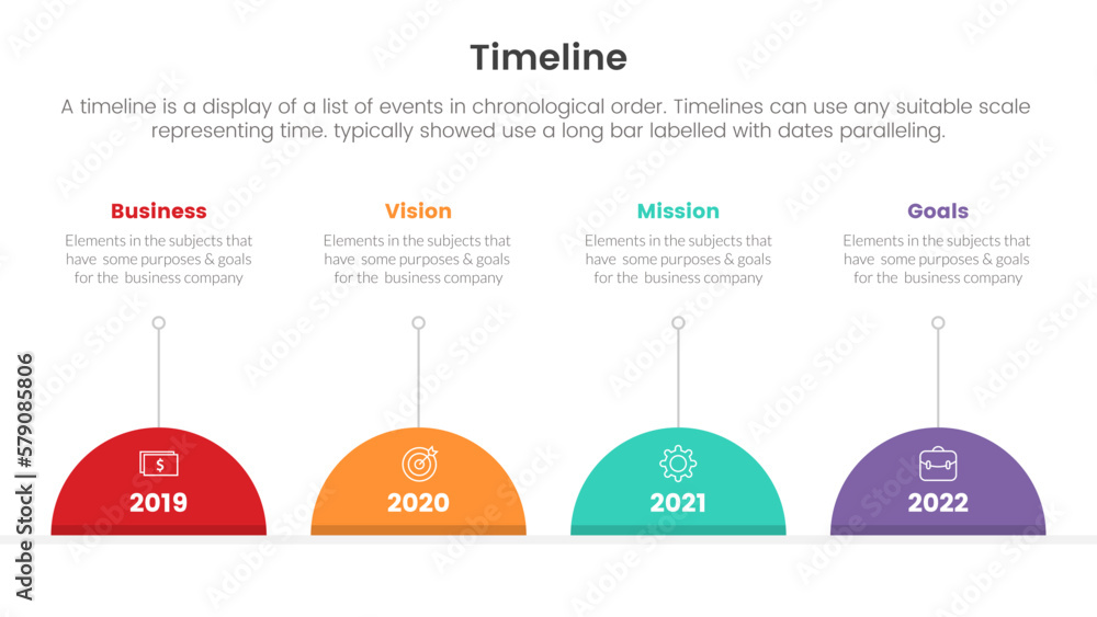 Poster timeline set of point infographic with half circle shape concept for slide presentation template ban