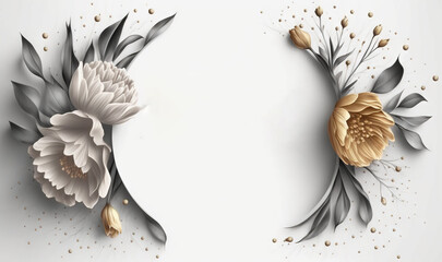 a banner with flowers and leaves on a white background with the words bramy in gold and silver lettering below the image is a white background with a.  generative ai
