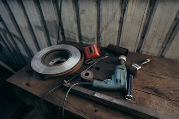 Repairing mechanic tool equipment on the table in the industry background