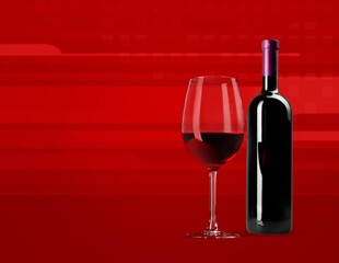 Bottle and glass of tasty red wine.