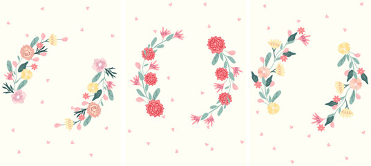 Bright floral wreaths on a pastel background. Blooming colored flowers as a symbol of happiness, joy, love. Spring wreaths are ideal for invitations, cards, banners, weddings. Vector illustration