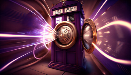 Time Capsule: Mystic Glowing English Phone Booth with Symbols for Time Travel