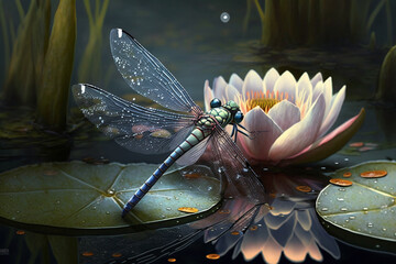 Dragonfly and Water Lilies