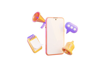 mobile with megaphone calendar bubble chat icon on white background 3d render concept marketing