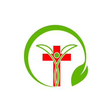 Human church leaf nature creative logo design