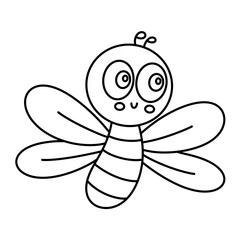 Cartoon dragonfly character line icon.