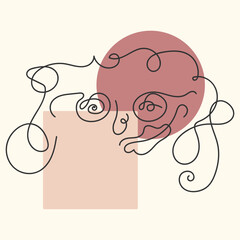 Human face of one line.Minimalist continuous portrait with geometric shapes.Vector for posters,t-shirts,cards,posts