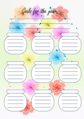 Template for printing an annual,monthly planner
