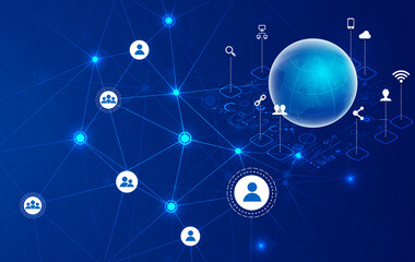 Big computer network concept. Internet networking, social networking, online business and marketing.Communication technology for internet business. Global world network ,digital transformation.