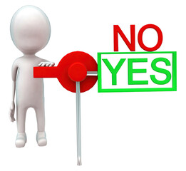 3d man with switch that can change yes and no concept