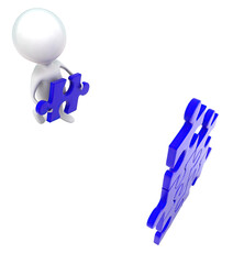 3d man solving a puzzle concept