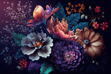 Colorful flowers wallpaper. AI	