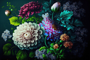 Fototapeta na wymiar Colorful flowers wallpaper. AI 
