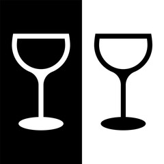 black and white wine glasses icon, wine glassware vector logo illustration for graphic and web design