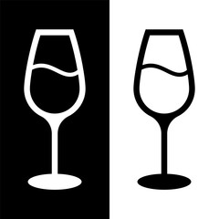 black and white wine glasses icon, wine glassware vector logo illustration for graphic and web design