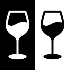 black and white wine glasses icon, wine glassware vector logo illustration for graphic and web design