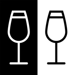 black and white wine glasses icon, wine glassware vector logo illustration for graphic and web design