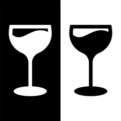black and white wine glasses icon, wine glassware vector logo illustration for graphic and web design