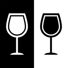 black and white wine glasses icon, wine glassware vector logo illustration for graphic and web design