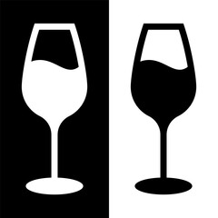 black and white wine glasses icon, wine glassware vector logo illustration for graphic and web design