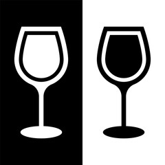 black and white wine glasses icon, wine glassware vector logo illustration for graphic and web design