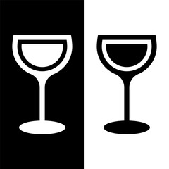 black and white wine glasses icon, wine glassware vector logo illustration for graphic and web design